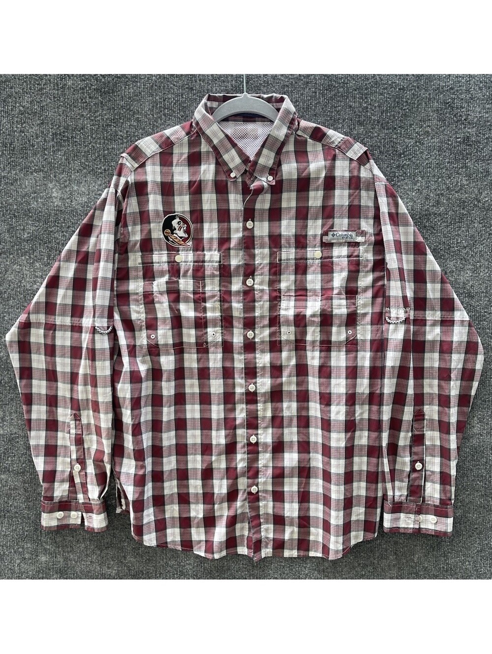 Columbia PFG Super Tamiami Florida State Seminoles Men's Large Plaid Shirt EUC